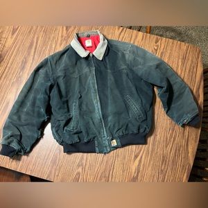 Carhartt Black Bomber Jacket with Red Lining and Tan Corduroy Collar
